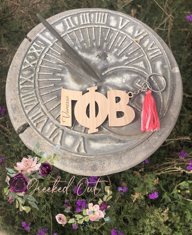 Custom wood greek letter keychain