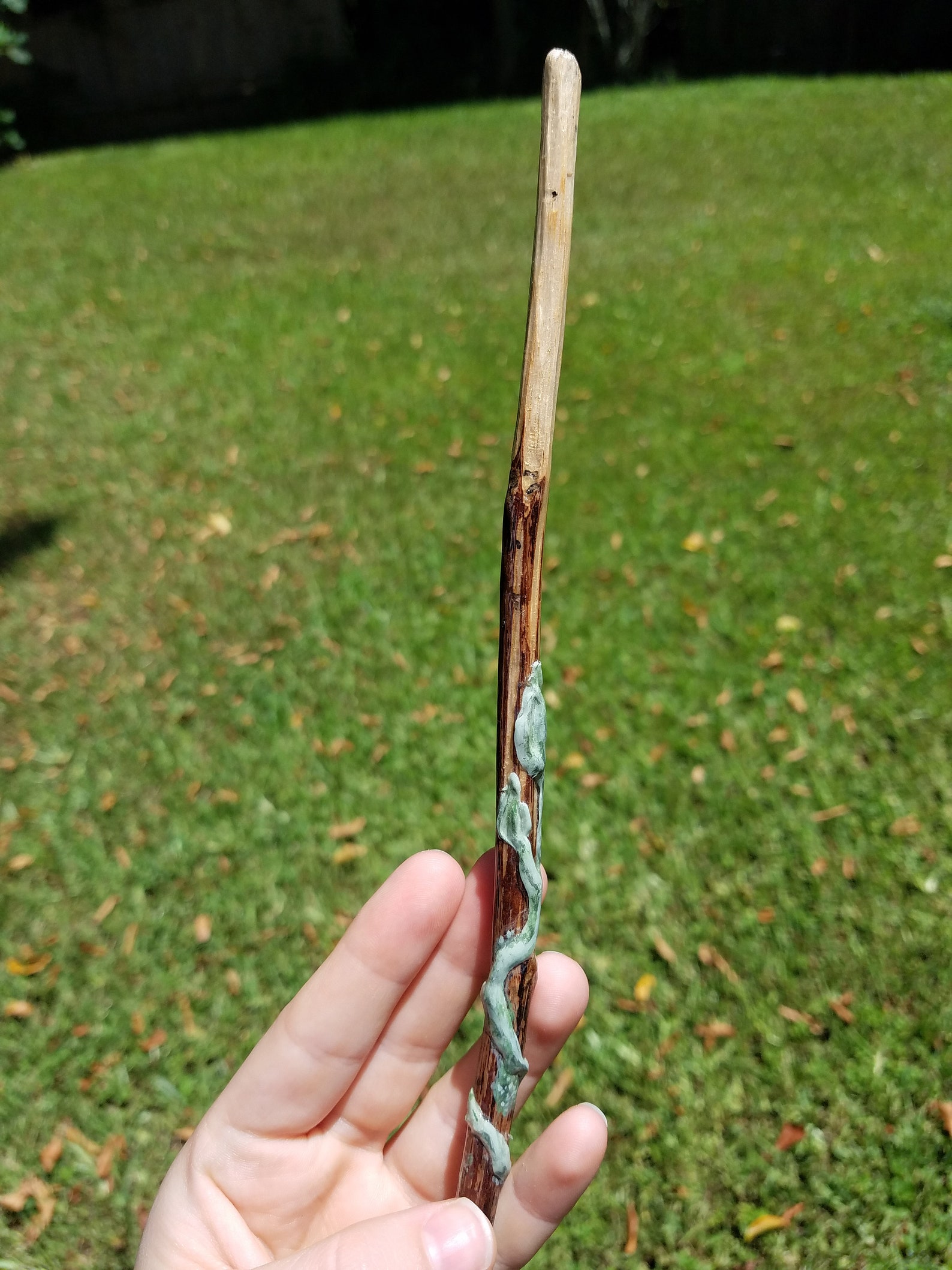 Wooden Wand With Painted Raised Green Vines Etsy