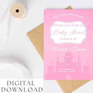 Pink Princess Baby Shower Invitation: Castle Design (Digital Download)