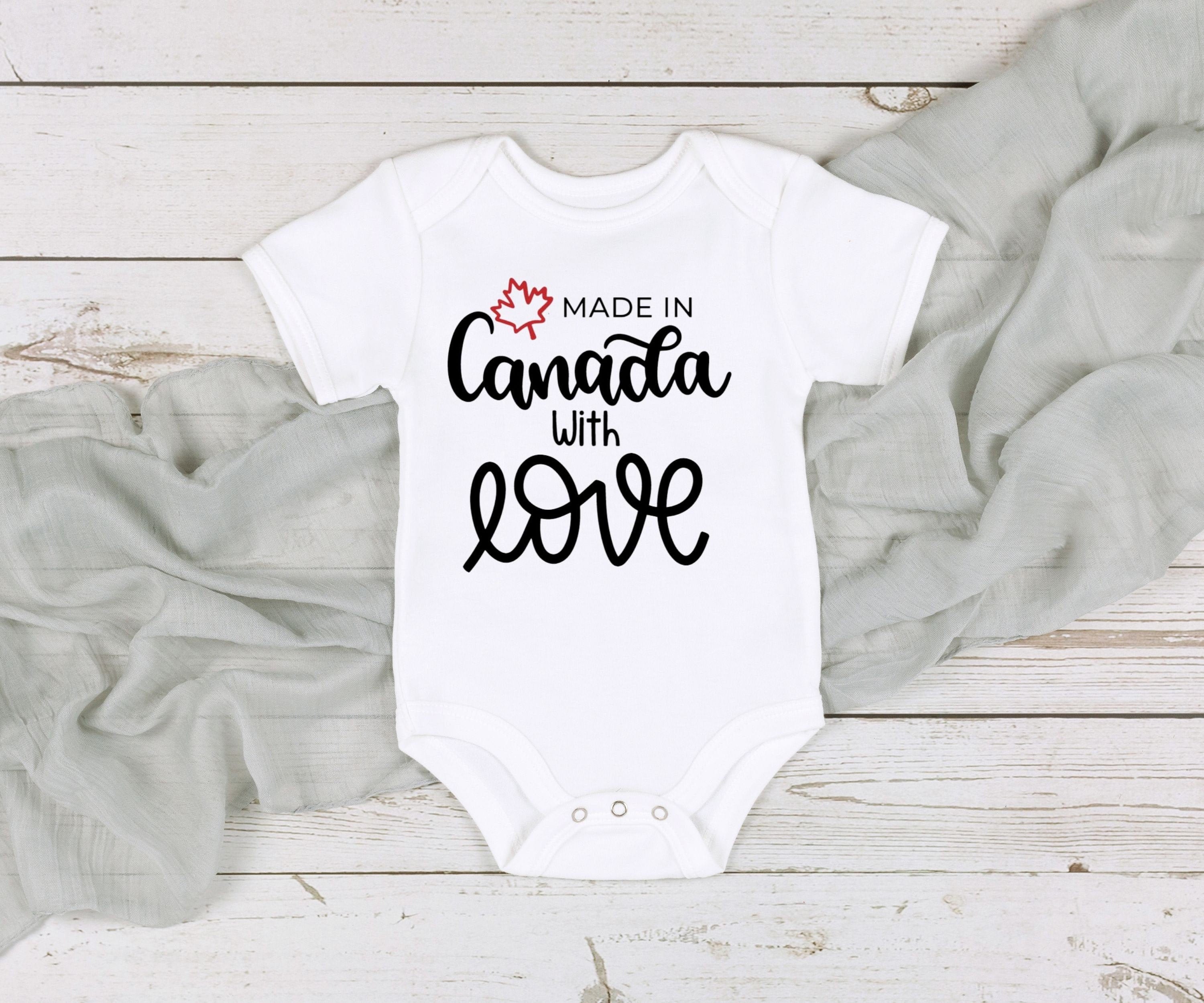 Made in Canada with love Baby Onesie Made With Love Onesie Canadian Baby Gifts Pregnancy Announcement Onesie