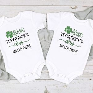 Twins Personalized My First St. Patrick's Day | Set of two Onesies for St.Patricks day personalized with Twins Last Name | Newborn Gifts