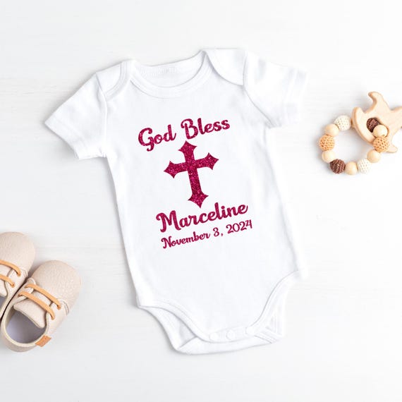 Personalized God Bless Baby Bodysuit: Christening Baptism Outfit