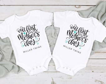 First Mother's Day Twins Outfit | Matching Bodysuit & Shirt