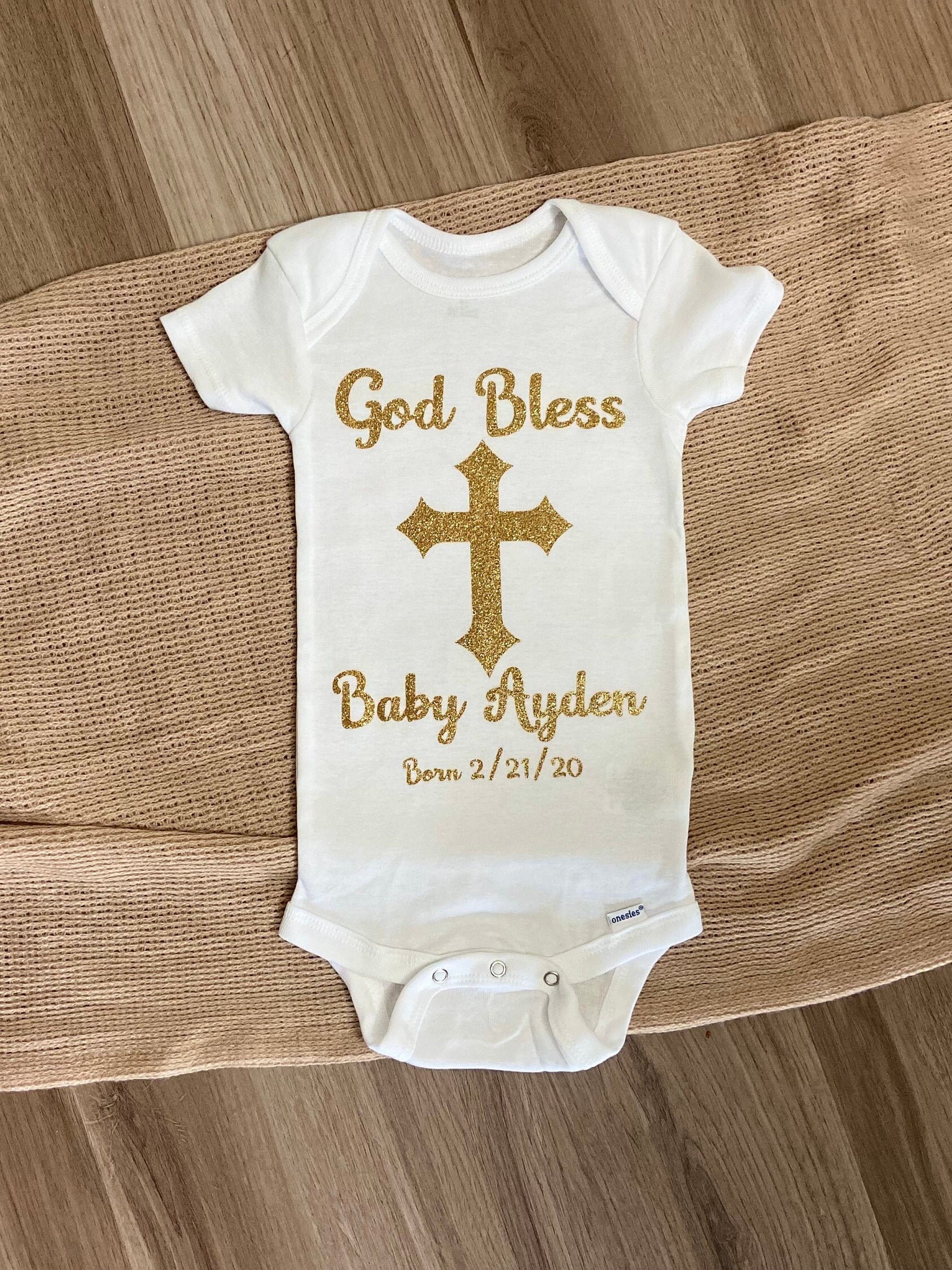 God Bless Baby Christening Bodysuit Personalized Baby Etsy