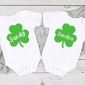Twins Personalized St. Patrick&#39;s Day Onesie | Set of two Onesies for St. Patrick day personalized with Baby Names| Newborn Gifts