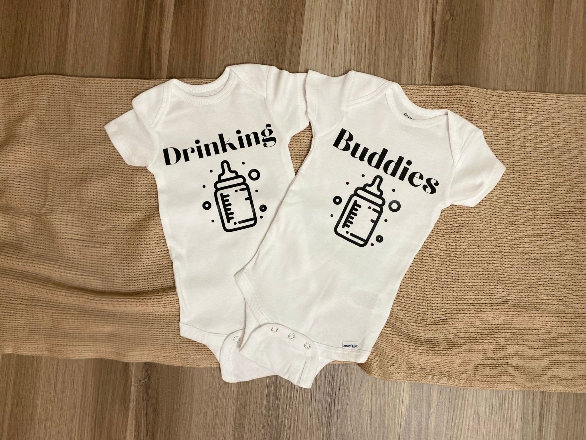 Drinking Buddies Twins Bodysuit Set: Personalized Matching Baby Clothes
