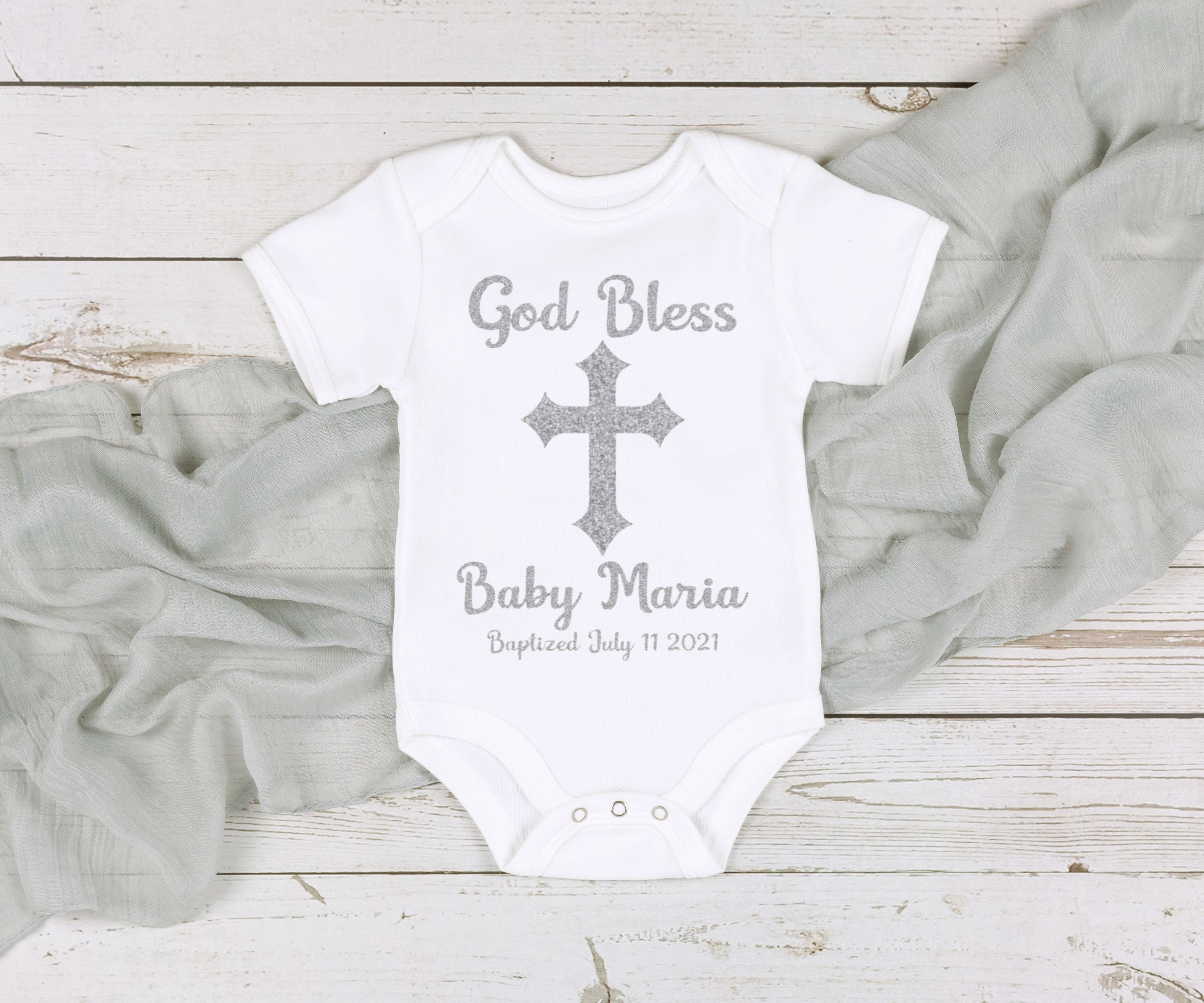 God Bless Baby Christening Bodysuit Personalized Baby Etsy