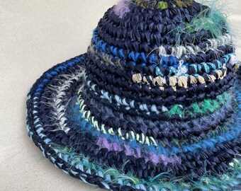 Navy blue raffia sun hat