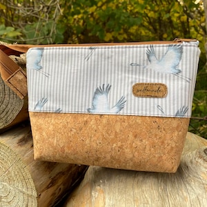 Cosmetic bag “Feelings of happiness”/ Cork & cotton/ Holiday/ Cranes/ Handmade