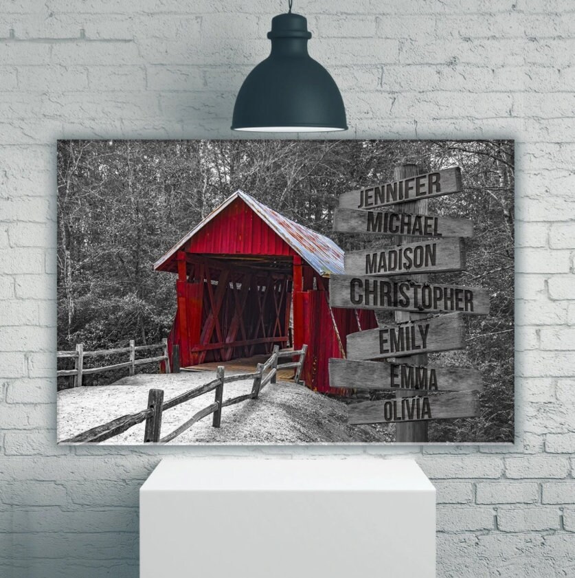 Vintage Covered Bridge Canvas Retro Covered Bridge Wall Art Etsy