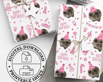 Sad Hamster Birthday Wrapping Paper, Funny Meme Gift Wrap Design, Pink & Blue Digital Download, Printable DIY , Print-at-Home, Viral Meme