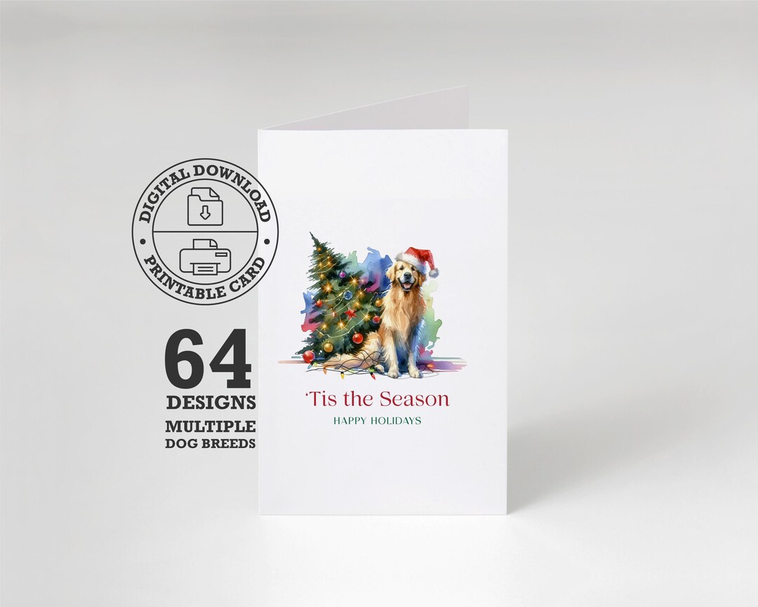 Funny Dog Christmas Card Set, Festive Pet Lover Greetings (digital ...