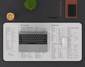 Gift for Graphic Designers Photoshop and Illustrator Shortcuts Cheat Shet Custom Desk Mat Personalized  Large Mousepad for Digital artists