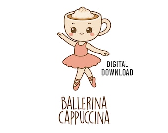 Ballerina Capuccina Vector Download Cute TikTok Meme Art PNG Transparent Background Digital Clipart Funny Ballet Coffee Cup Instant Print
