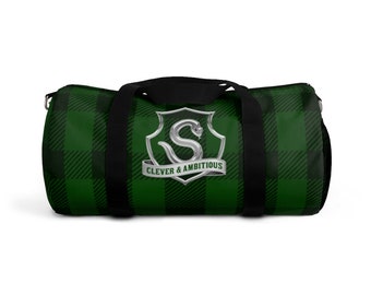 Clever and Ambitious, Duffel Bag, Witchy Design, Magic creatures, Perfect Gift for her and him, Gym & Travel, Tartan Green Pattern, Basilisk