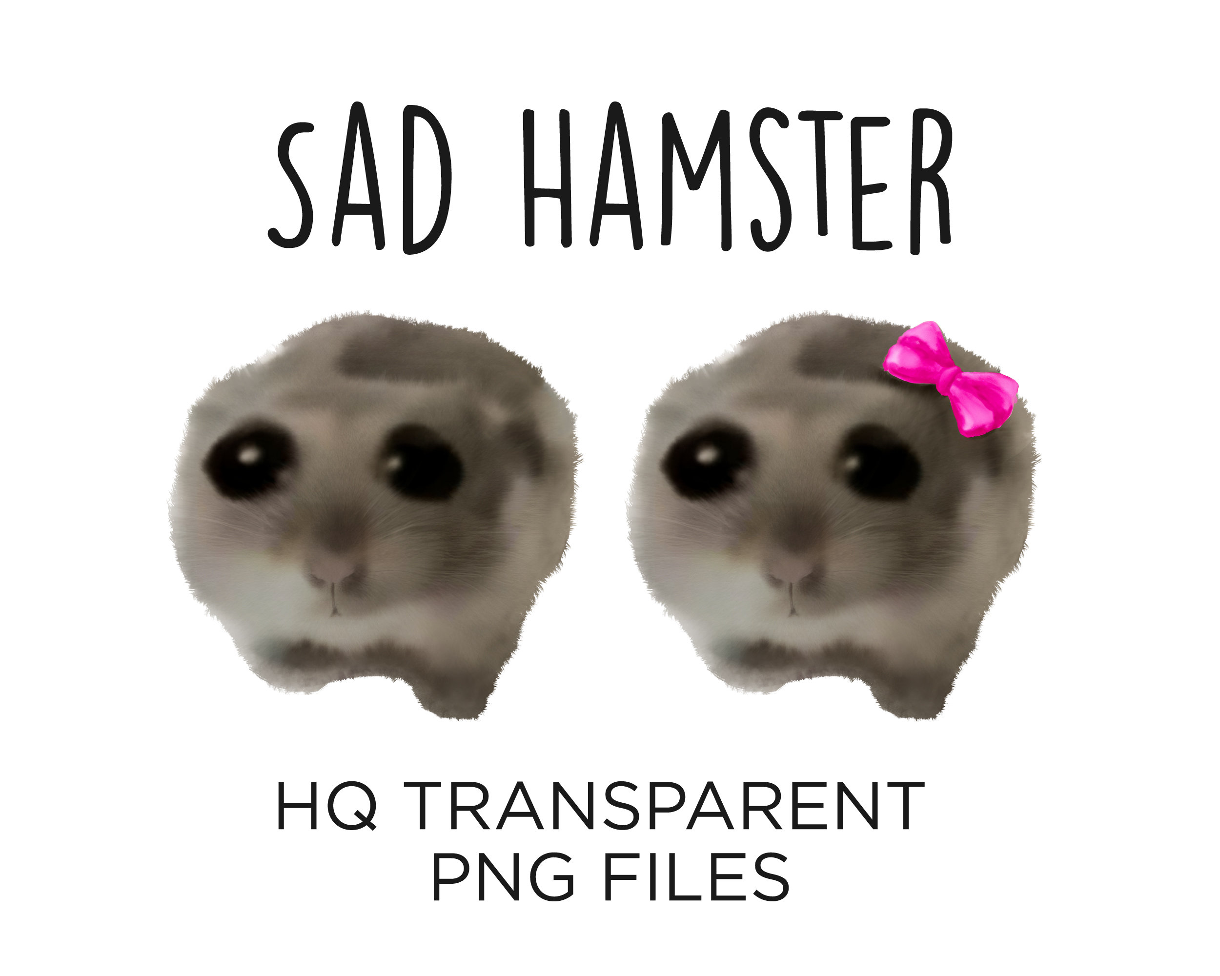 Digital Sad Hamster Images | High-Quality Transparent Background | 3000x3000 px PNG | Includes Pink Bow  | Viral Meme | Social Media Trend