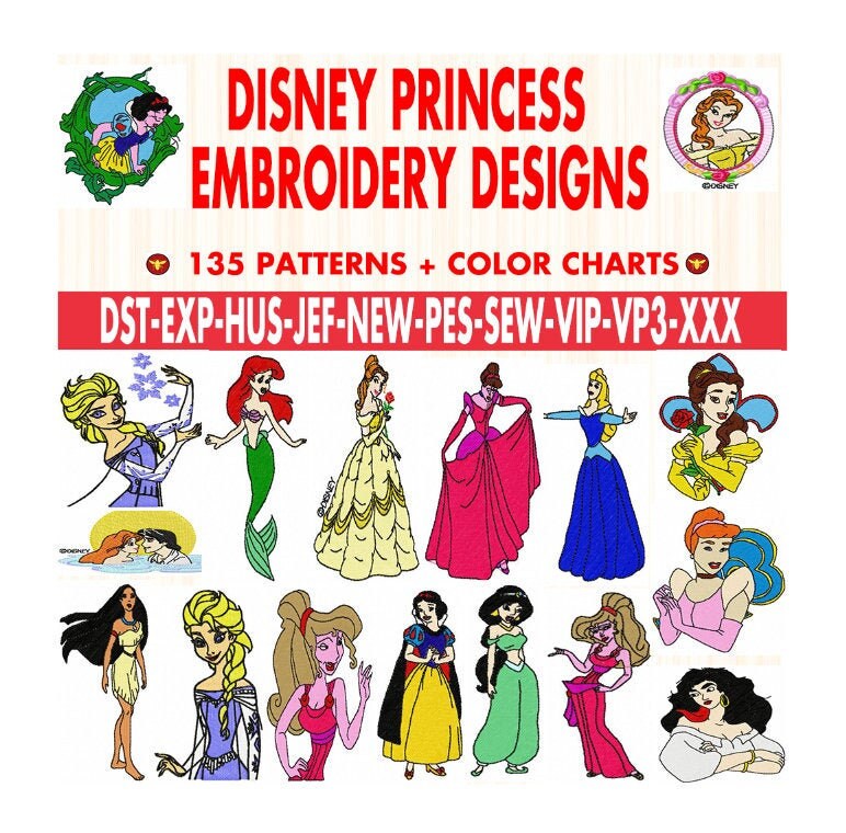 Disney Princess Embroidery Designs / Disney Machine Embroidery Etsy