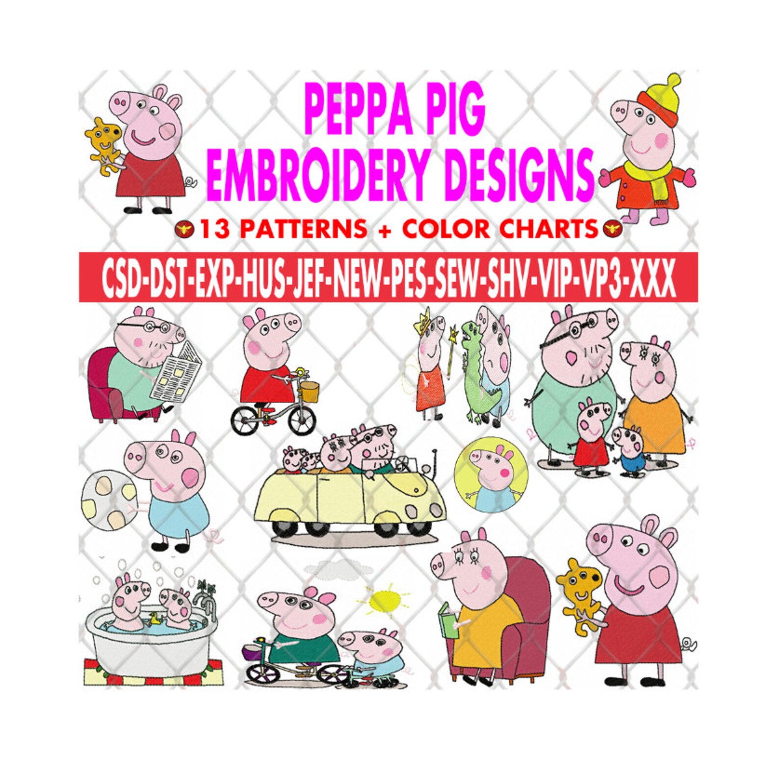 Peppa Pig Machine Embroidery Design Peppa Pig Embroidery Etsy