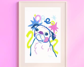 Portrait d'animal de compagnie personnalisé - Illustration colorée de style crayon, oeuvre d'art personnalisée pour animal de compagnie (téléchargement numérique)