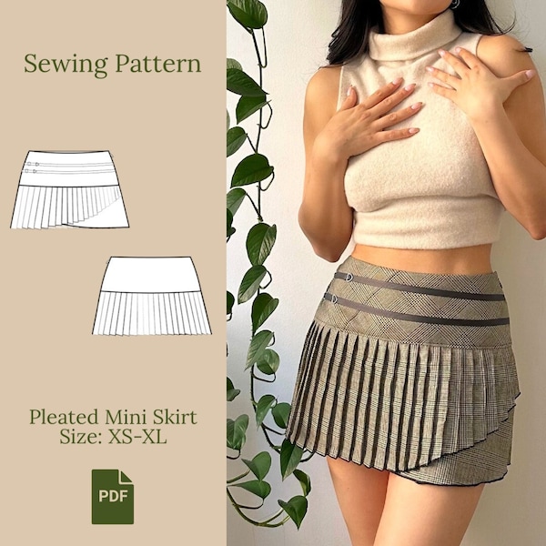 Pleated Mini Skirt Sewing Pattern PDF XS-XL