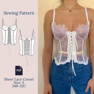 Sheer Lace Bustier Sewing Pattern PDF 34B, 32C
