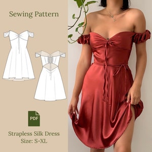 Leona Dress Sewing Pattern PDF Sizes 6-24 Fitted Deep V Neck