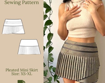 Pleated Mini Skirt Sewing Pattern PDF XS-XL