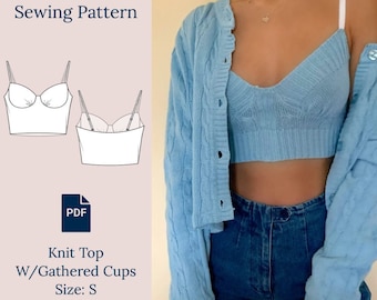Knit Crop Top W/ Gathered Cups Sewing Pattern PDF
