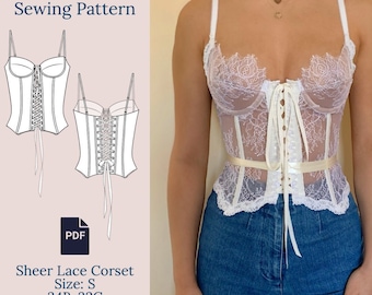 Patron de couture bustier en dentelle transparente PDF 34B, 32C