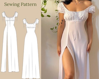 Empire Gathered Dress Sewing Pattern PDF XS-XL