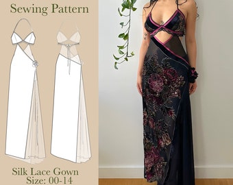 Silk Lace Gown Sewing Pattern PDF 00-14