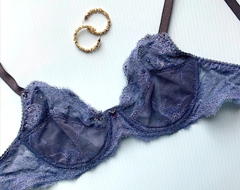 Amethyst Grey Eyelash Lace Bra