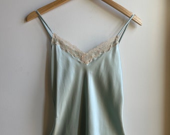 Aqua Silk Cami W/ Lace Applique