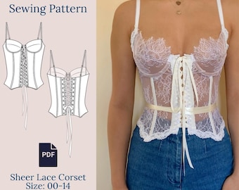 Sheer Lace Bustier Sewing Pattern PDF 00-14