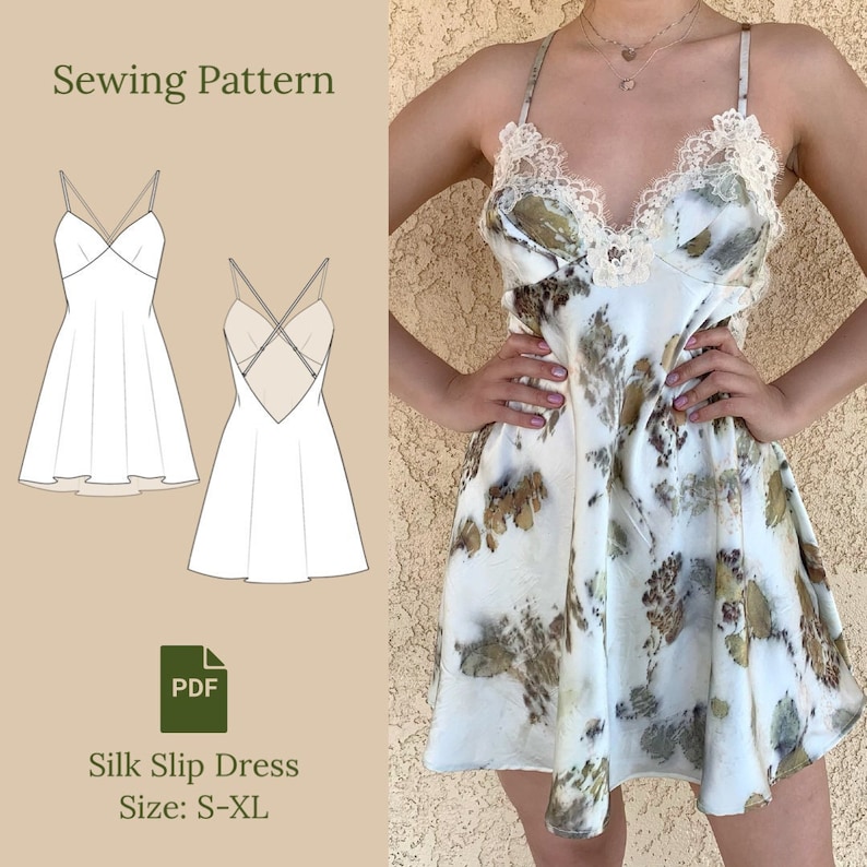 Silk Slip Dress Sewing Pattern PDF S-XL 