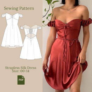 Strapless Silk Dress Sewing Pattern PDF 00-14