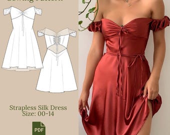 Strapless Silk Dress Sewing Pattern PDF 00-14
