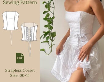 Strapless Corset Sewing Pattern PDF 00-14