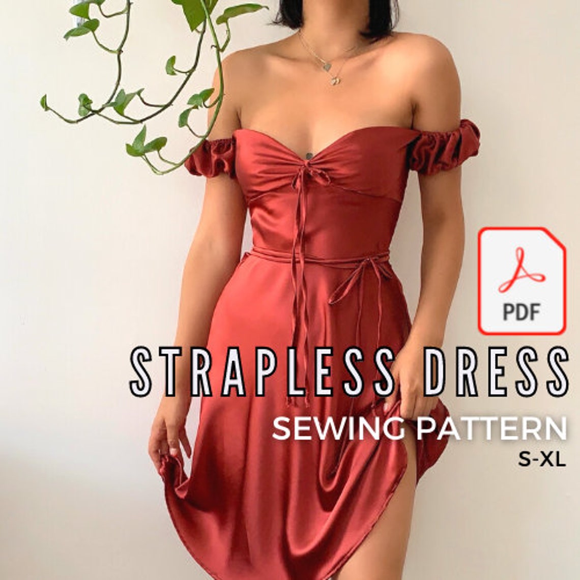 Strapless Silk Dress Sewing Pattern PDF SXL Etsy