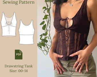 Drawstring Tank Top Sewing Pattern PDF 00-14