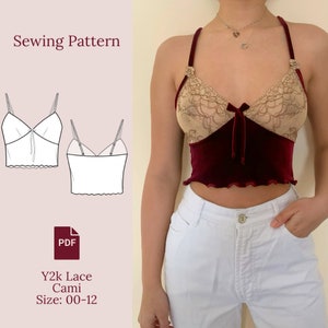 Y2k Lace Cami Sewing Pattern PDF Size 00-12