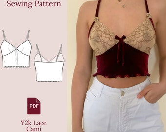 Y2k Lace Cami Sewing Pattern PDF Size 00-12