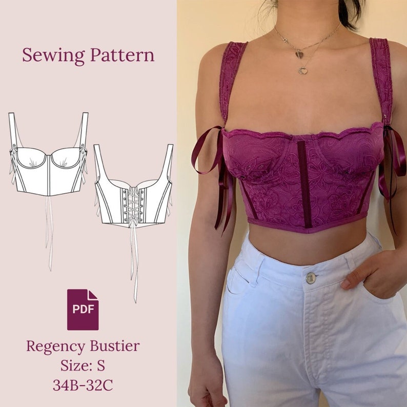 Regency Bustier Top Sewing Pattern PDF 34B, 32C 