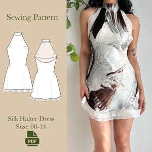 Halter Silk Dress Sewing Pattern PDF 00-14