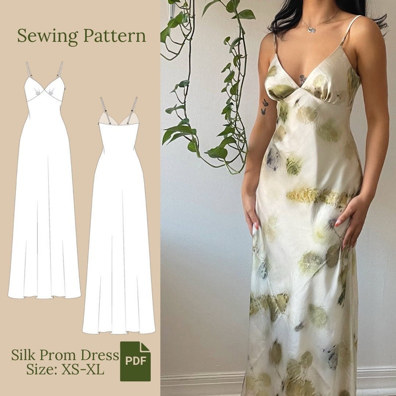 Silk Prom Dress Sewing Pattern PDF XS-XL image 1