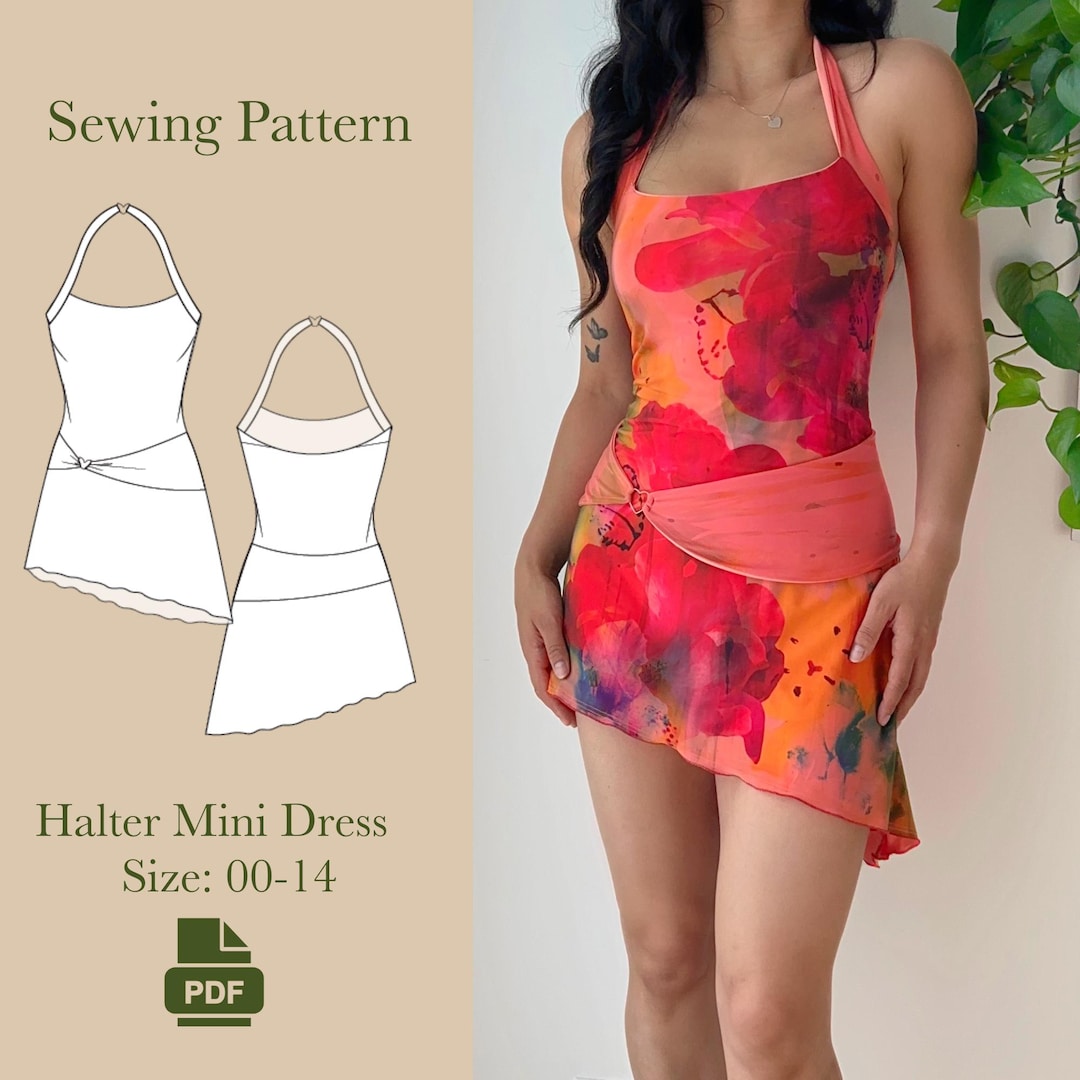 Halter Mini Dress Sewing Pattern PDF 00-14 - Etsy Halter Mini Dress Sewing Pattern PDF 00-14 - Etsy