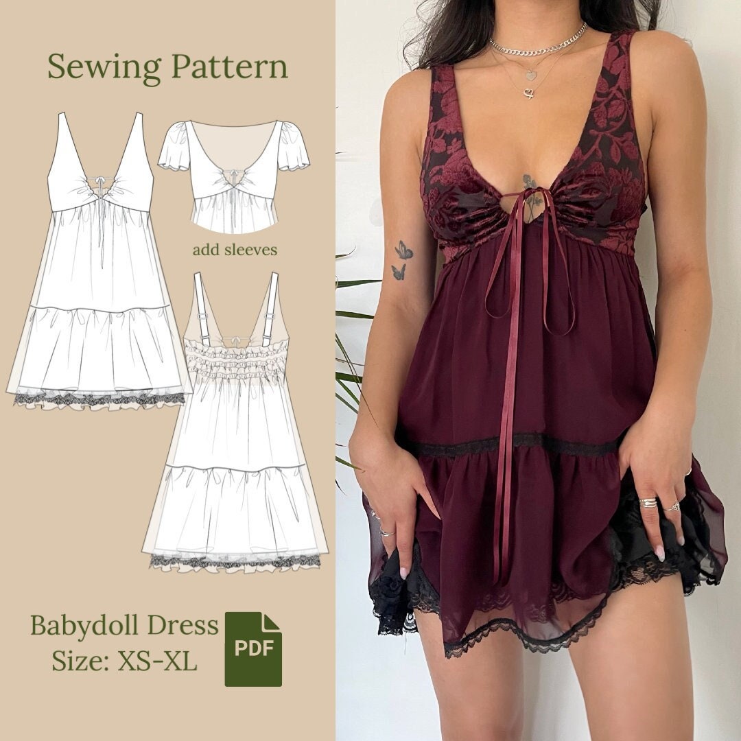 Babydoll Tank Top with a V-Neck and Lace Tutorial - PDF Sewing