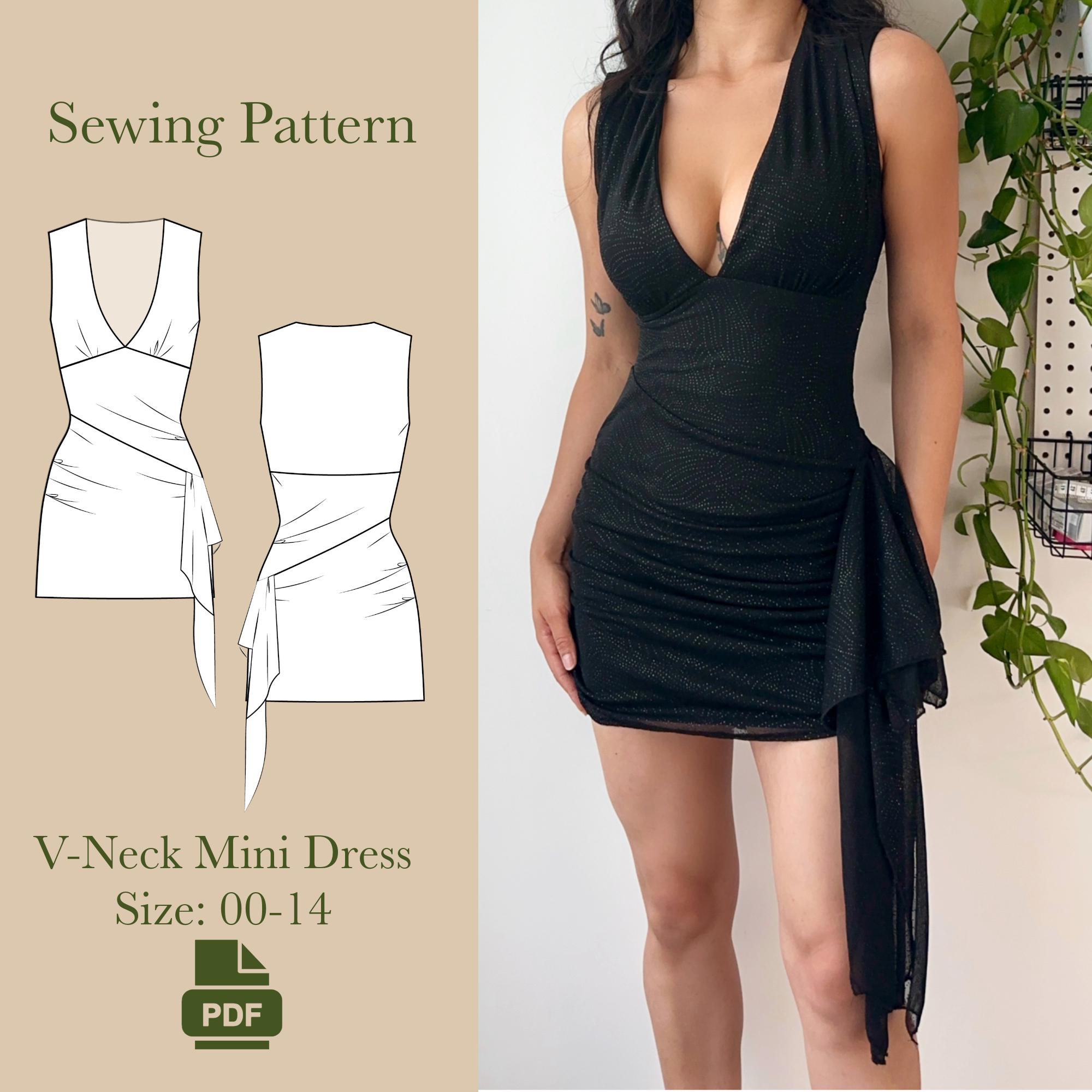 v neck bodycon dress pattern V-Neck Mini Sewing PDF 00-14 Side:Medium
