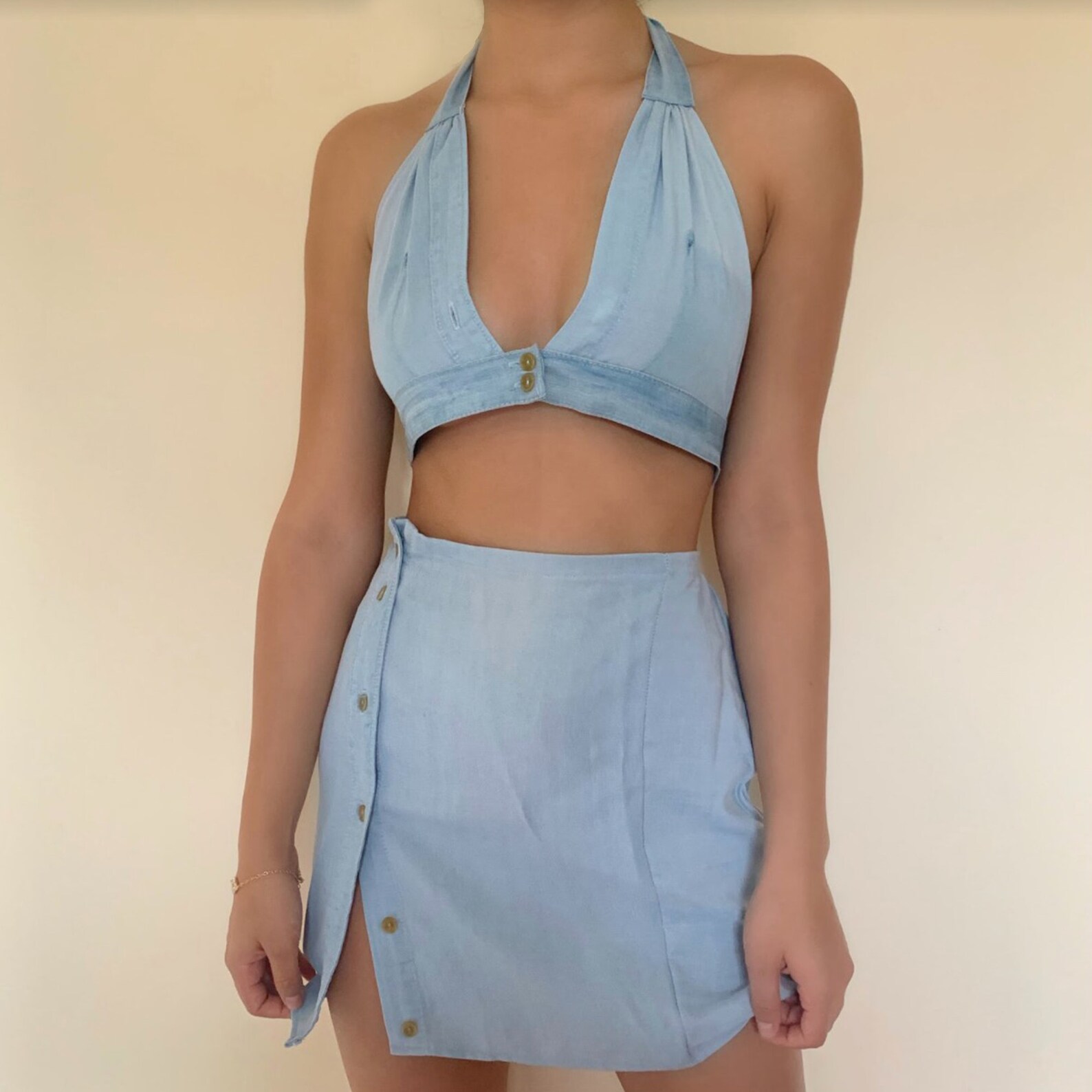 denim skirt with top
