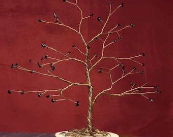 Árbol de alambre de cobre hecho a mano con piedra de obsidiana